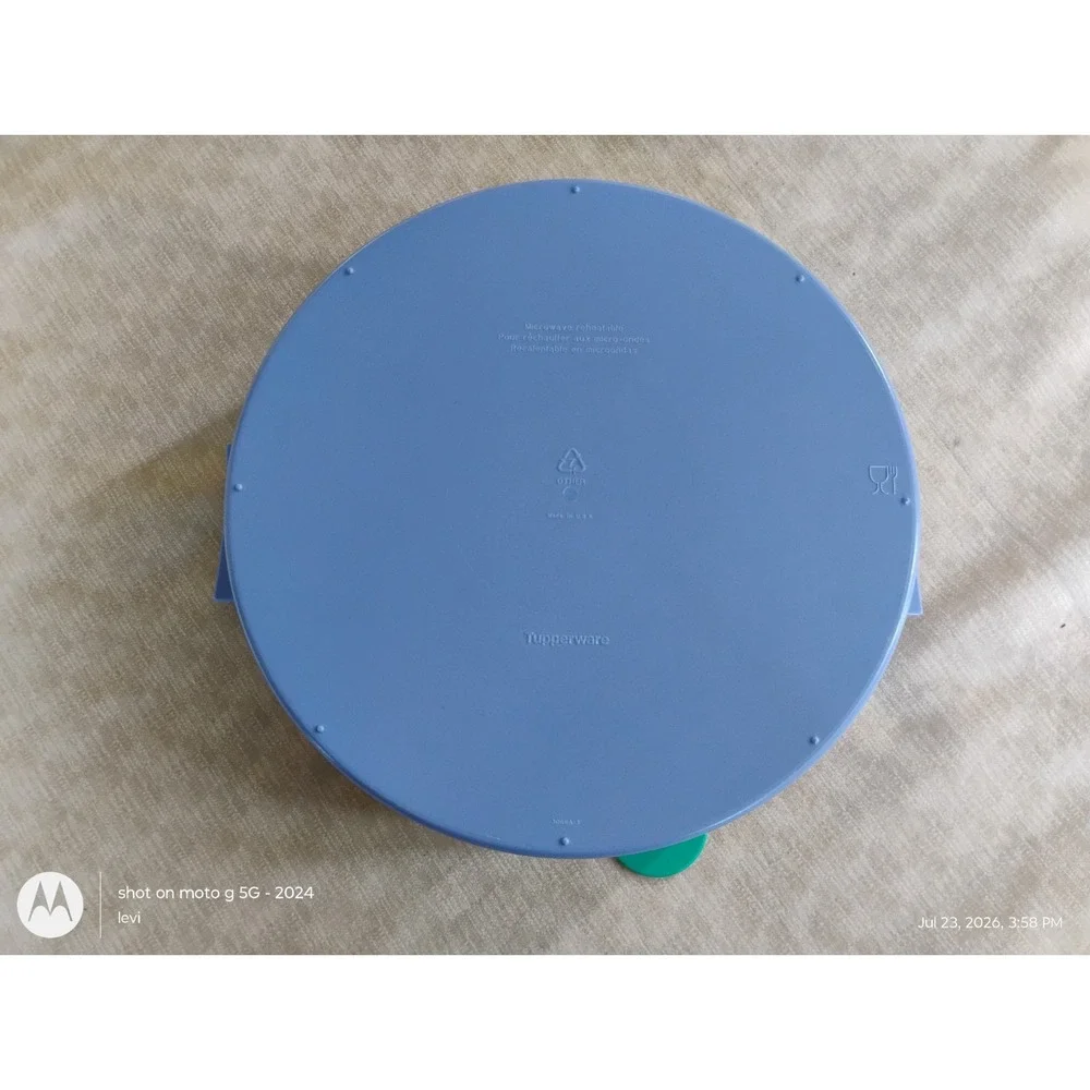 Tupperware Microwave Steamer 3-Piece Set 11in Blue White Green Plastic
